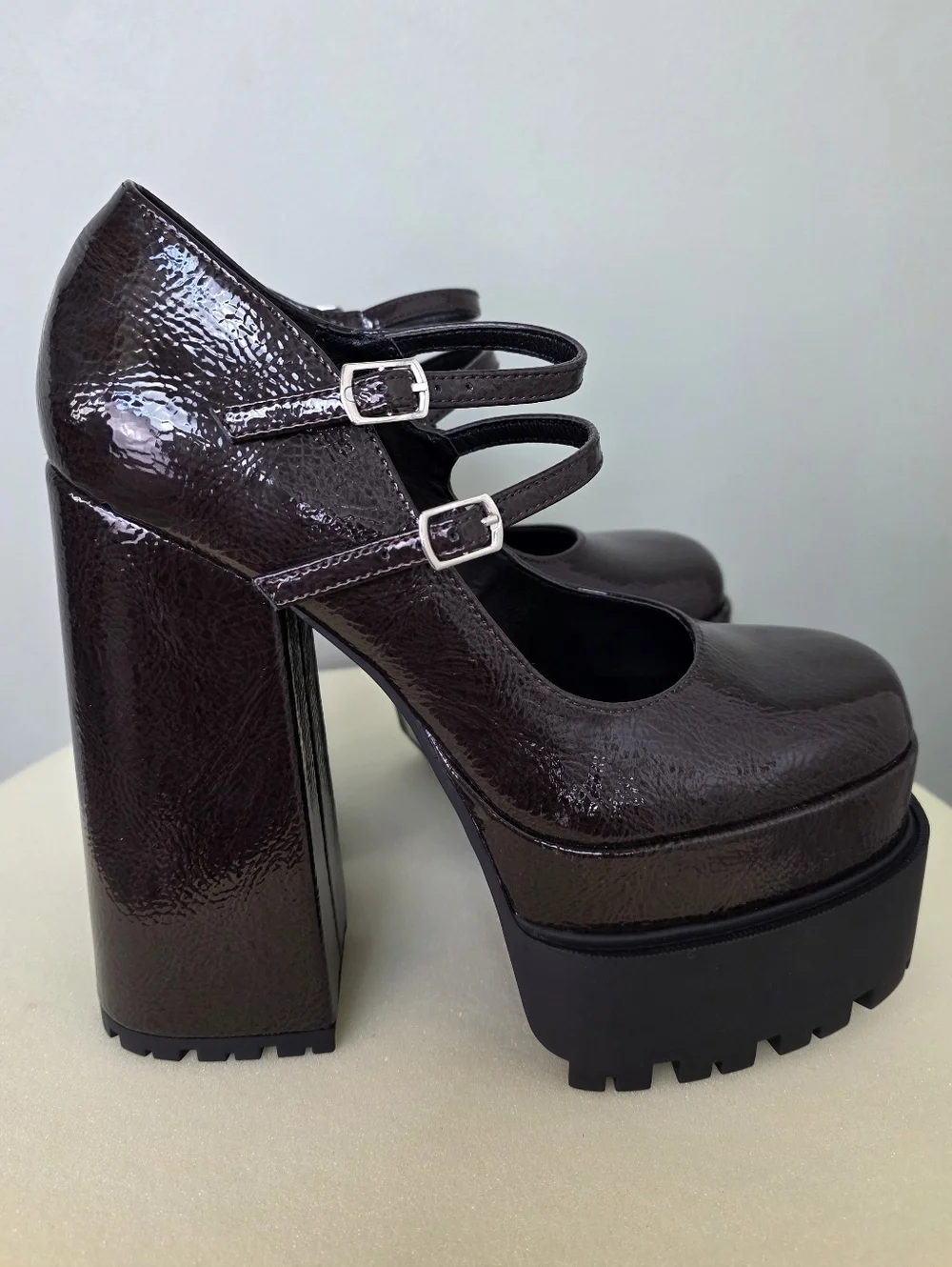 Affection Los Angeles Patent Lug Sole Platform Mary Janes - Dark Brown - 7.5 NEW
